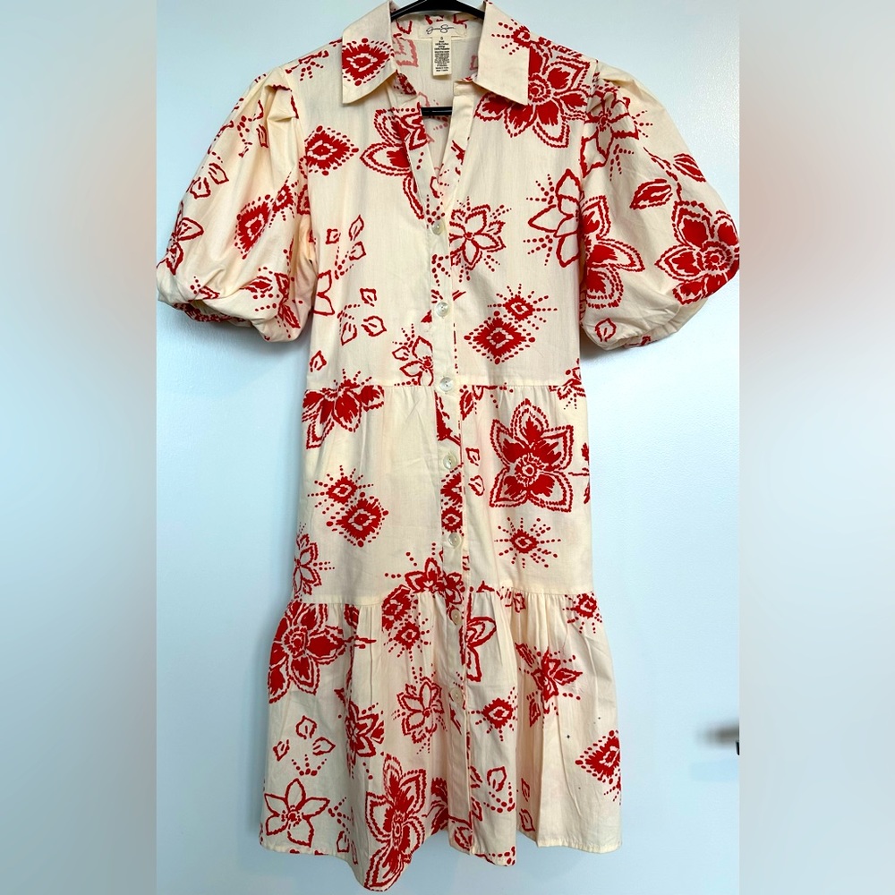 Floral Red and Cream Dress